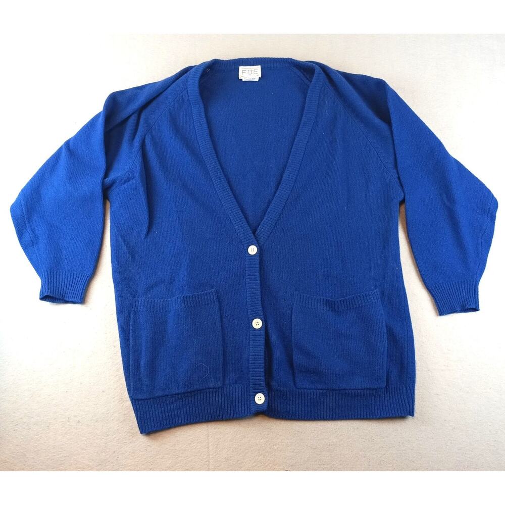 Vintage FABE Womens Wool V Neck Cardigan Sweater Size M Royal Blue